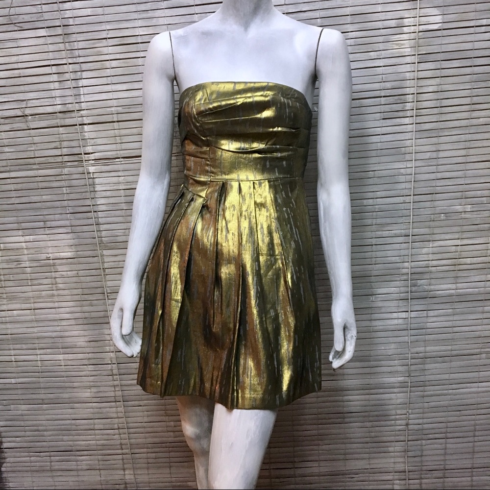 Bcbgeneration Gold Strapless Pleated Mini Dress - image 3